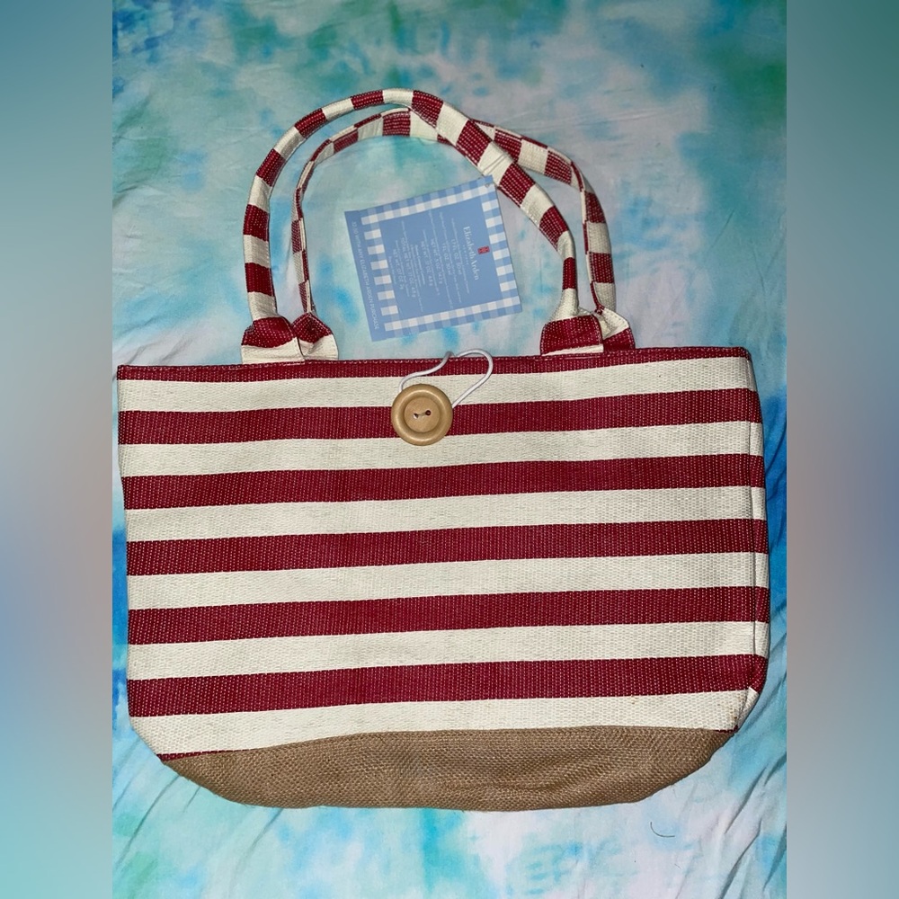 NWT• Elizabeth Arden Red & White Striped Tote Bag With Matching Pouch Included